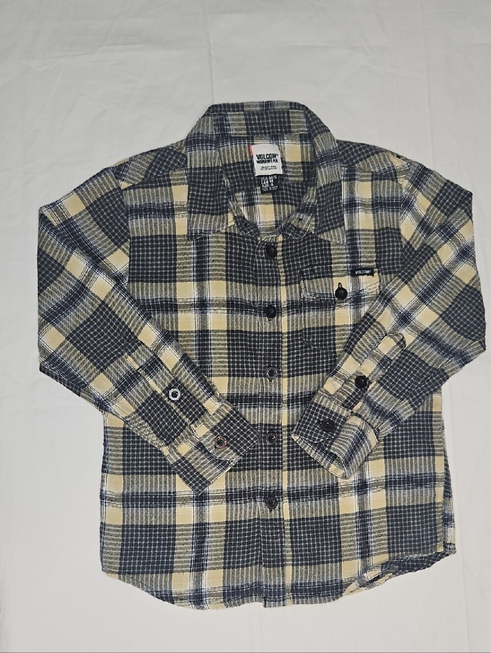 Volcom Kids Plaid Button-Down Shirt - Navy & Yellow Flannel SIZE 4
